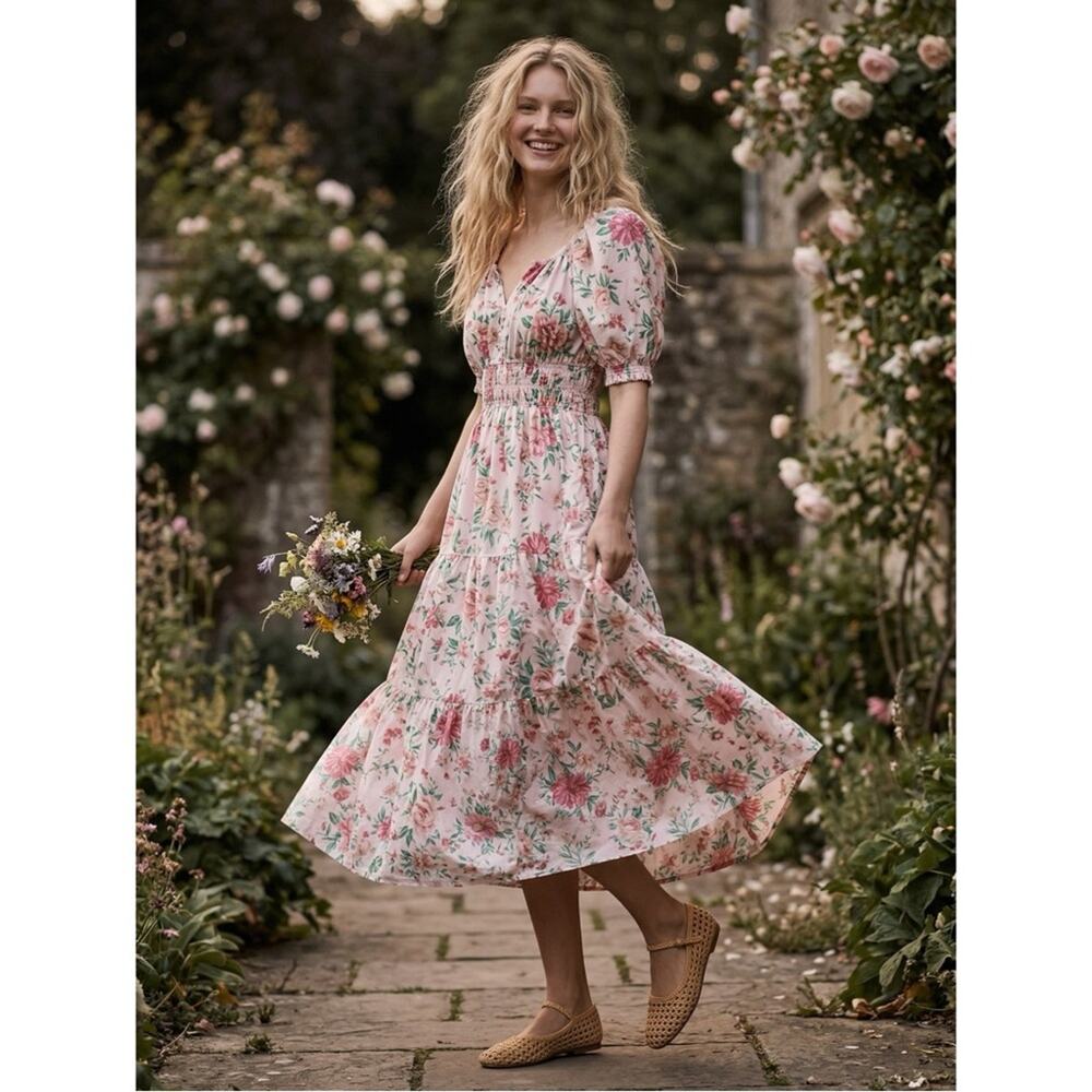 Anthropologie The Somerset Maxi Dress Puff Sleeve Edition Dainty Floral Medium